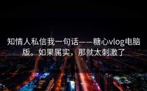 知情人私信我一句话——糖心vlog电脑版。如果属实，那就太刺激了